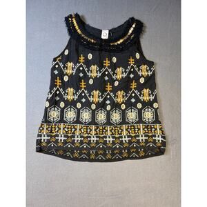 Akemi + Kim Black Tank Top Sz Small Embroidery w/ Metal Accents Boho Sleeveless